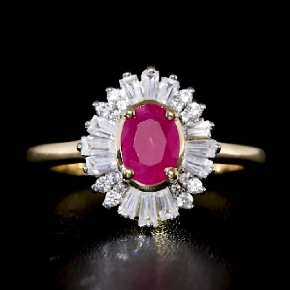 Authentic Premium Royal Ruby and White Zircon Ballerina Ring - Picture 1 of 4